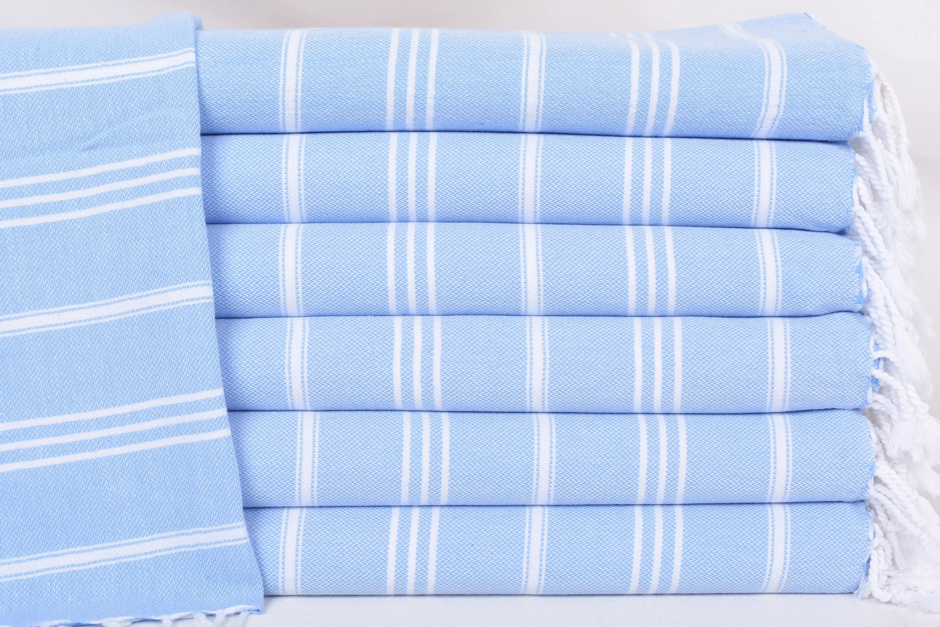 Bridesmaid Gift Hand Towel, Light Blue Stripes, Organic Cotton, 40x24 Inches - 1