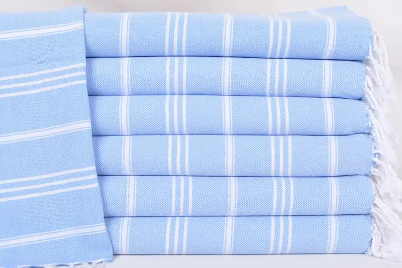 Bridesmaid Gift Hand Towel, Light Blue Stripes, Organic Cotton, 40x24 Inches