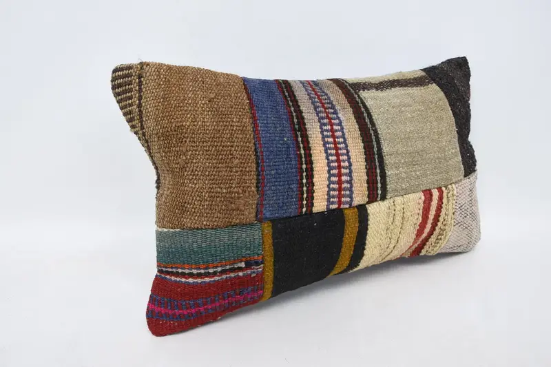 Personalized Gift Pillow Cushion Cover, Vintage Kilim Throw Pillow, Kilim Pillow, Gift Pillow, Knitted Cushion, Pillow, 12x20 Brown Cushion Case - 3