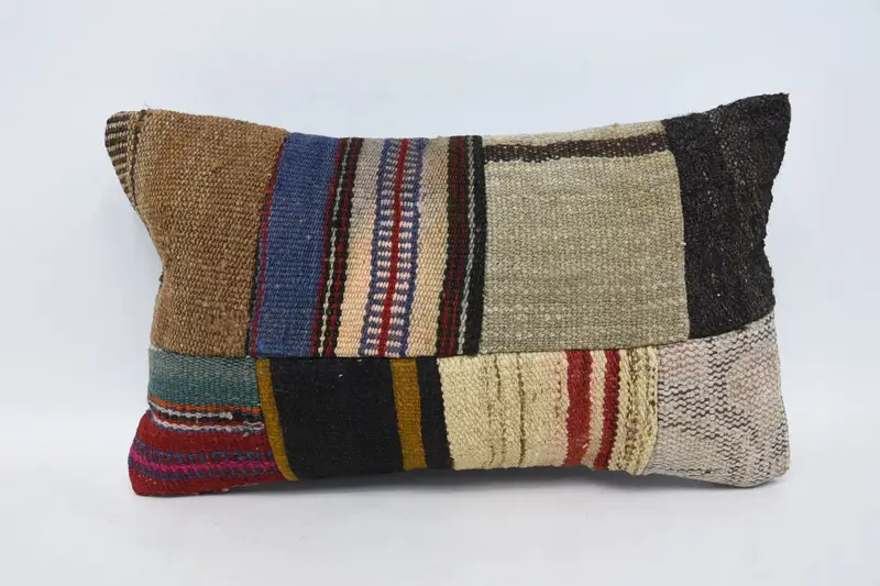 Personalized Gift Pillow Cushion Cover, Vintage Kilim Throw Pillow, Kilim Pillow, Gift Pillow, Knitted Cushion, Pillow, 12x20 Brown Cushion Case - 1