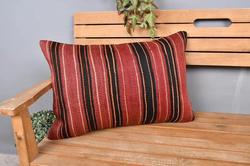 Nomadic Pillow Case, Pillow, Antique Pillows, Ethnical Kilim Rug Pillow, Turkish Kilim Pillow, 16x24 Red Pillow, Oriental Cushion Cover - 1
