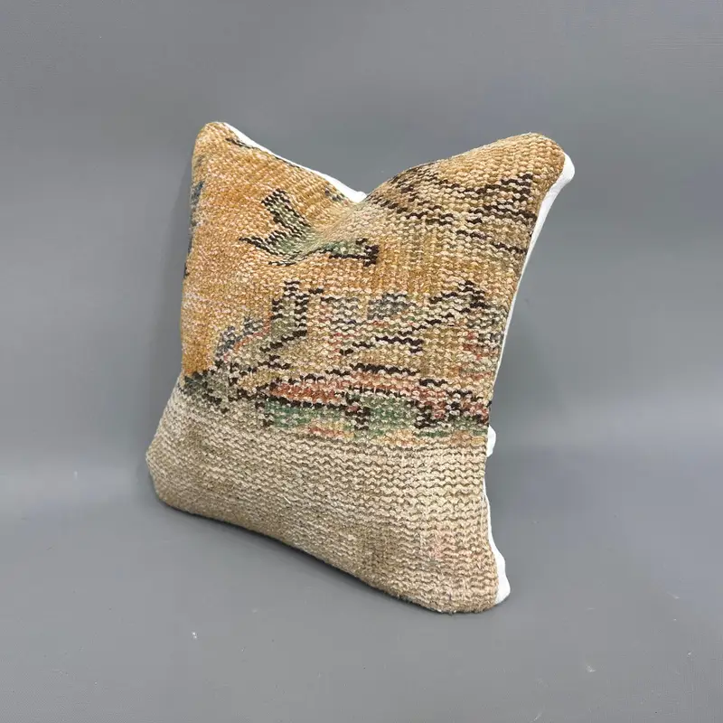 Turkish Kilim Pillow, Pillow Cover, Sustainable Pillow Case, Kilim Rug Pillow Case, 12x12 Orange Cushion Cover, Vintage Pillow, Home Decor Pillow - 3