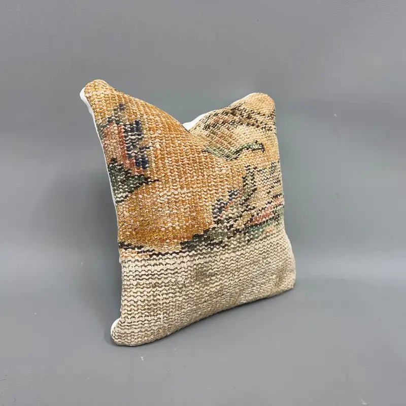 Turkish Kilim Pillow, Pillow Cover, Sustainable Pillow Case, Kilim Rug Pillow Case, 12x12 Orange Cushion Cover, Vintage Pillow, Home Decor Pillow - 2