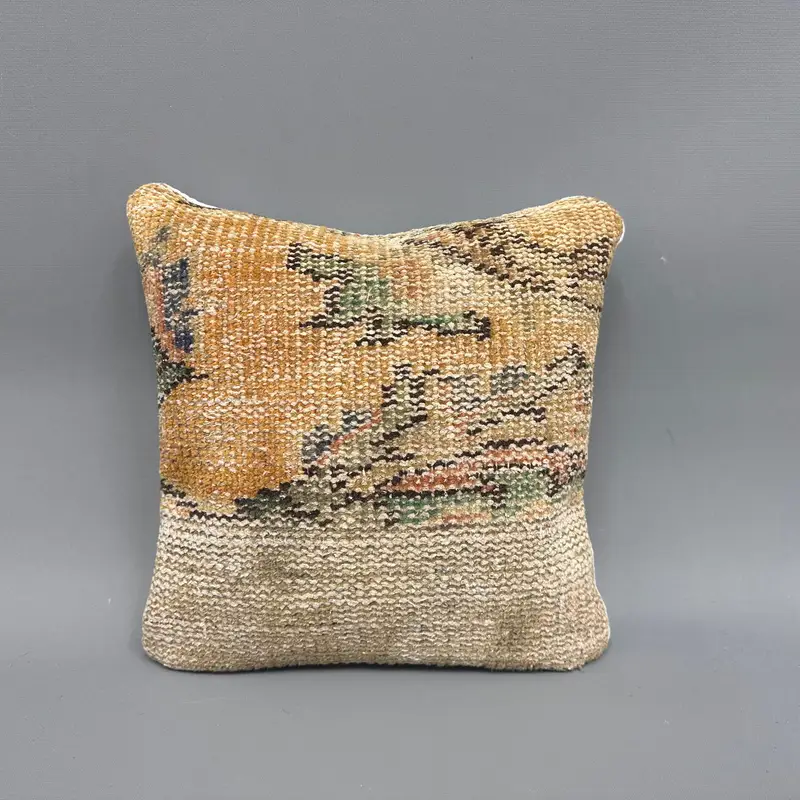 Turkish Kilim Pillow, Pillow Cover, Sustainable Pillow Case, Kilim Rug Pillow Case, 12x12 Orange Cushion Cover, Vintage Pillow, Home Decor Pillow - 4