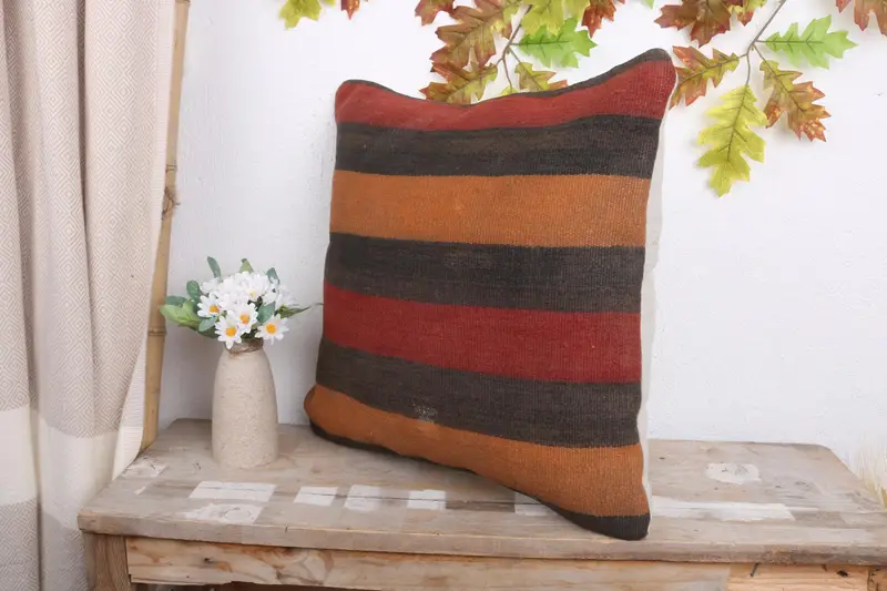 Kilim Pillow, 18x18 Orange Cushion Case, Outdoor Cushion Cover, Cushion, Antique Pillows, Square Throw Pillow Sham, Boho Pillow Sham Cover - 4