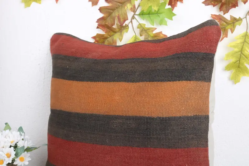 Kilim Pillow, 18x18 Orange Cushion Case, Outdoor Cushion Cover, Cushion, Antique Pillows, Square Throw Pillow Sham, Boho Pillow Sham Cover - 5