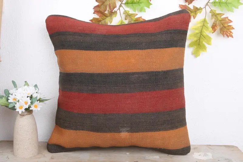Kilim Pillow, 18x18 Orange Cushion Case, Outdoor Cushion Cover, Cushion, Antique Pillows, Square Throw Pillow Sham, Boho Pillow Sham Cover - 2