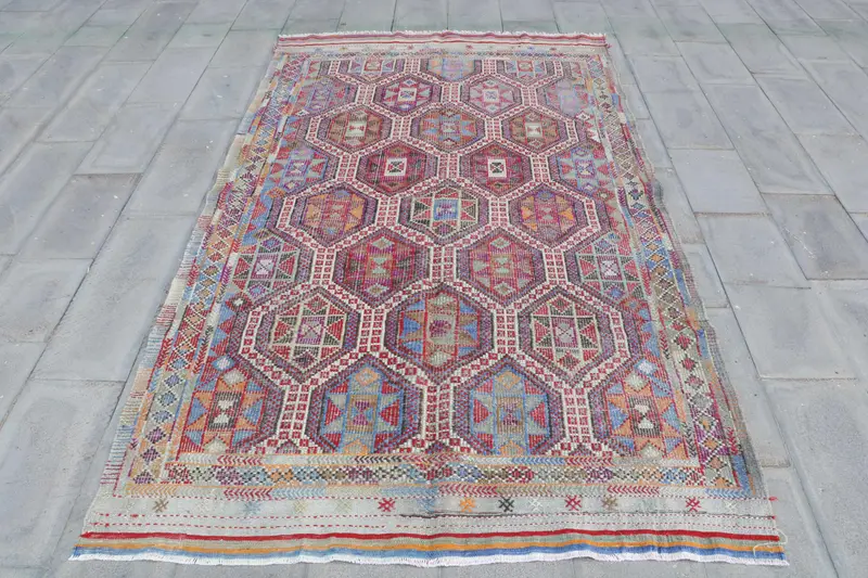 Alfombra Cuadros Morado y Rojo 1,8x2,5m Decoración Elegante