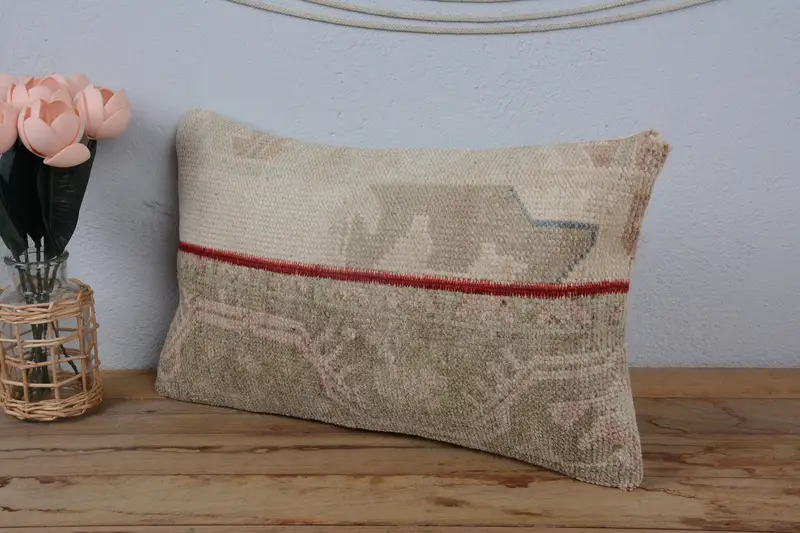 Ethnic Pillow Cover Pillow Cover, Turkish Kilim Pillow, Cushion Cover, 12x20 Brown Pillow, Neutral Throw Pillow, Kilim Pillow, Kilim Cushion Sham - 4