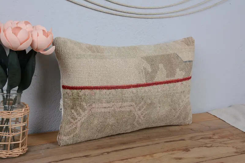 Ethnic Pillow Cover Pillow Cover, Turkish Kilim Pillow, Cushion Cover, 12x20 Brown Pillow, Neutral Throw Pillow, Kilim Pillow, Kilim Cushion Sham - 1