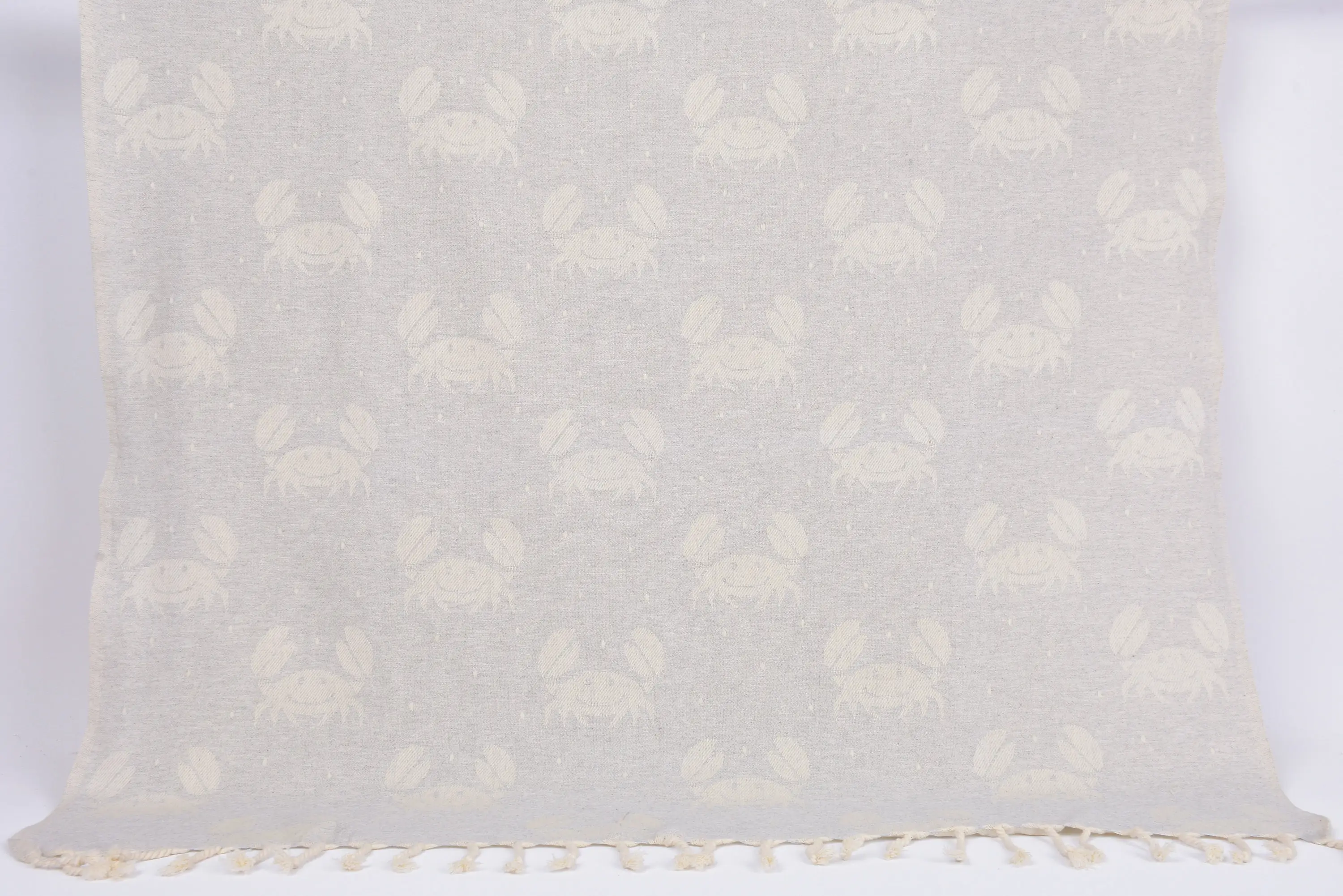 Monogrammed Beach Towel, Turkish Cotton, Light Gray Crab Design, 67x40 Inches - 1