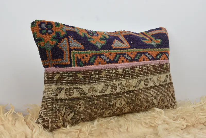 Vintage Kilim Pillow, 12x20 Blue Pillow, Ethnical Kilim Rug Pillow, Handmade Kilim Cushion, Cushion Case, Boho Throw Cushion, Luxury Cushion Case - 8