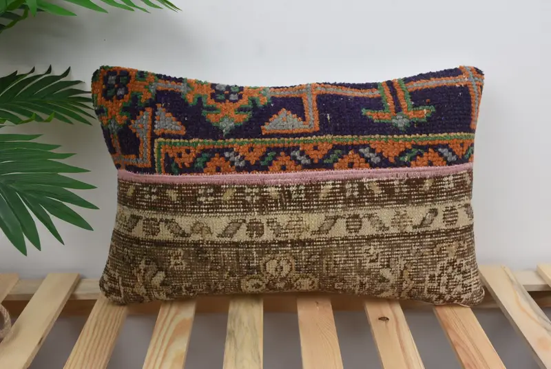 Vintage Kilim Pillow, 12x20 Blue Pillow, Ethnical Kilim Rug Pillow, Handmade Kilim Cushion, Cushion Case, Boho Throw Cushion, Luxury Cushion Case - 1