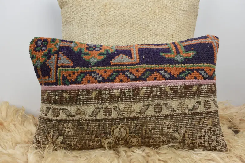 Vintage Kilim Pillow, 12x20 Blue Pillow, Ethnical Kilim Rug Pillow, Handmade Kilim Cushion, Cushion Case, Boho Throw Cushion, Luxury Cushion Case - 6