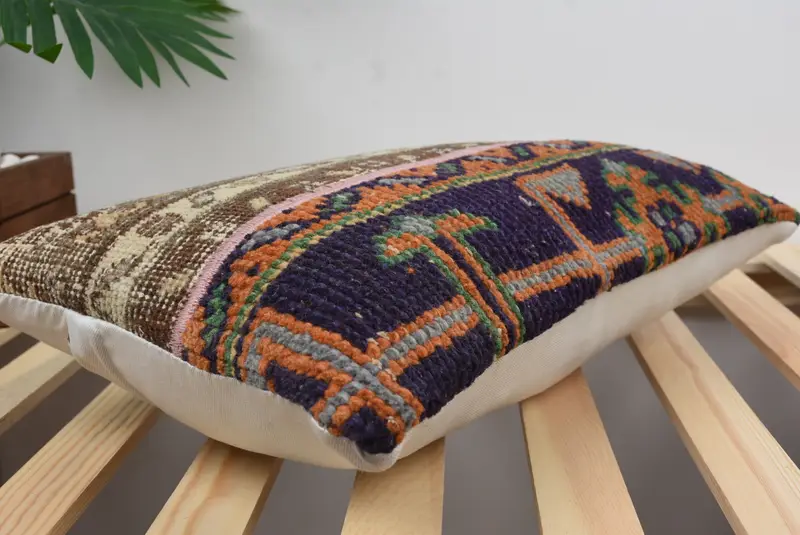 Vintage Kilim Pillow, 12x20 Blue Pillow, Ethnical Kilim Rug Pillow, Handmade Kilim Cushion, Cushion Case, Boho Throw Cushion, Luxury Cushion Case - 4