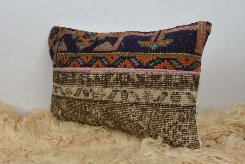 Vintage Kilim Pillow, 12x20 Blue Pillow, Ethnical Kilim Rug Pillow, Handmade Kilim Cushion, Cushion Case, Boho Throw Cushion, Luxury Cushion Case - 7