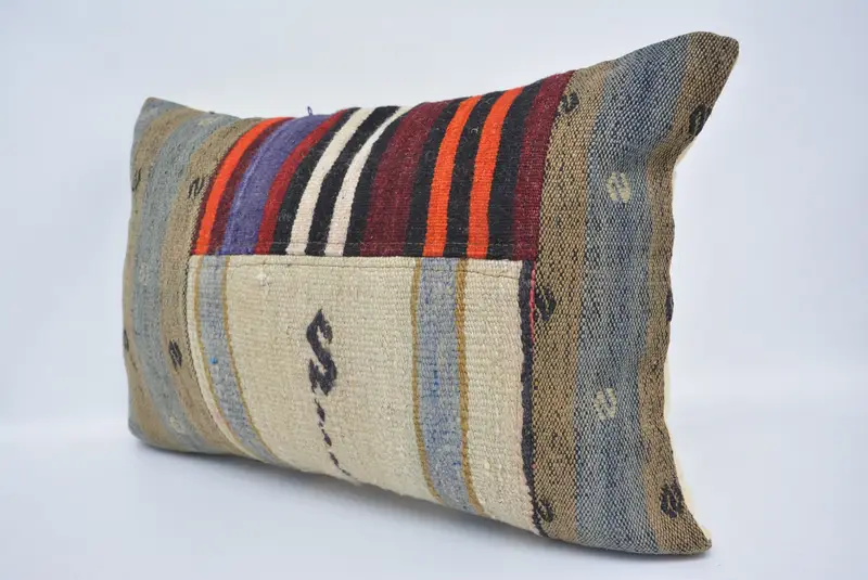 El yapımı yastık kasası, yastık kapağı, destek yastığı kapağı, 16x24 bej yastık, etnik Kilim halı yastığı, boho yastığı, antika yastıklar - 4