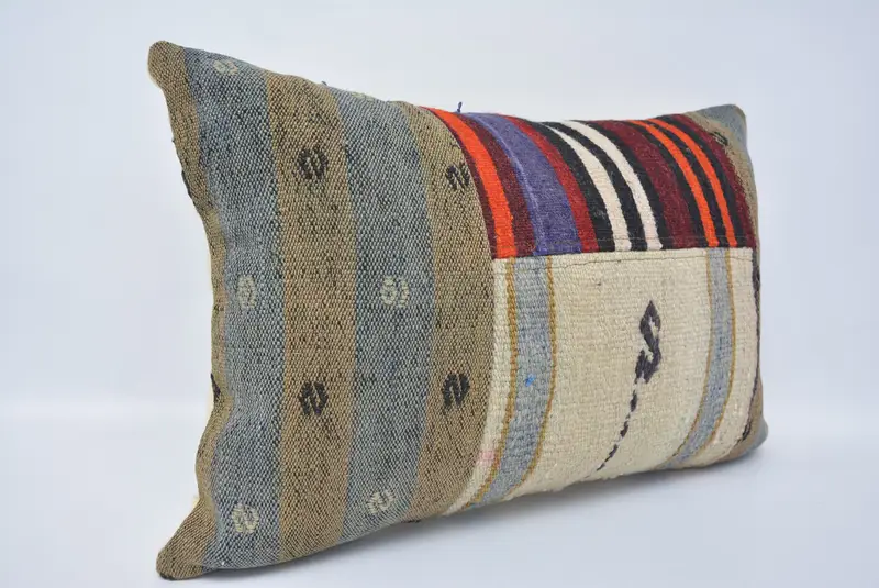 El yapımı yastık kasası, yastık kapağı, destek yastığı kapağı, 16x24 bej yastık, etnik Kilim halı yastığı, boho yastığı, antika yastıklar - 3