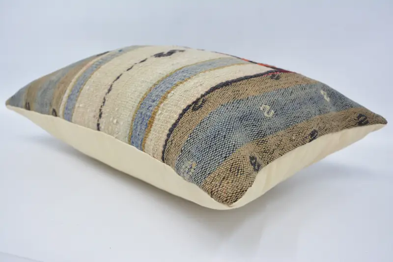 El yapımı yastık kasası, yastık kapağı, destek yastığı kapağı, 16x24 bej yastık, etnik Kilim halı yastığı, boho yastığı, antika yastıklar - 6