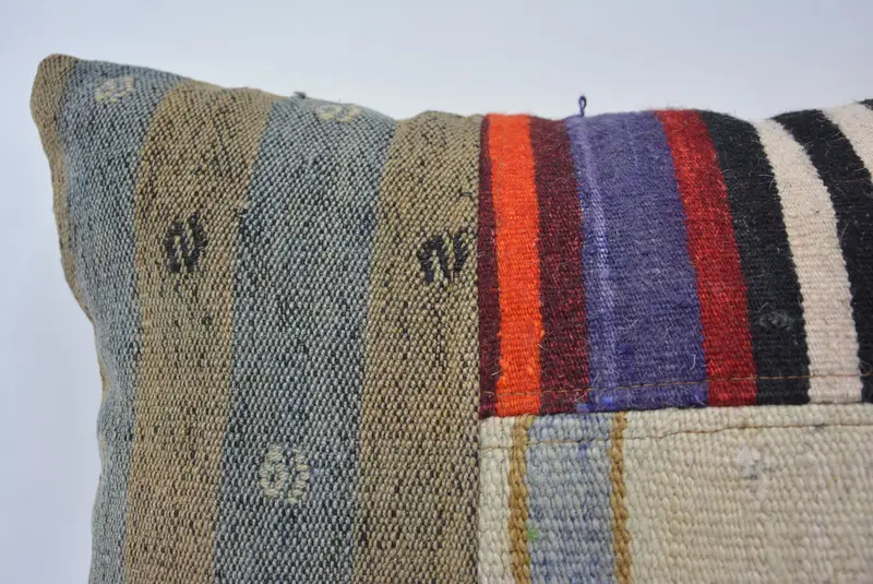 El yapımı yastık kasası, yastık kapağı, destek yastığı kapağı, 16x24 bej yastık, etnik Kilim halı yastığı, boho yastığı, antika yastıklar - 2