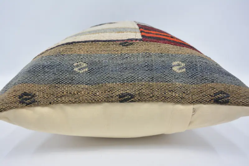 El yapımı yastık kasası, yastık kapağı, destek yastığı kapağı, 16x24 bej yastık, etnik Kilim halı yastığı, boho yastığı, antika yastıklar - 5