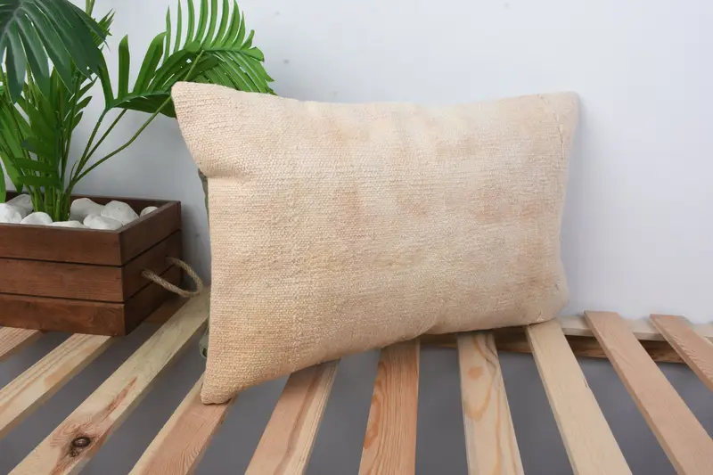 Kilim Rug Pillow Case, Pillow Cover, Throw Kilim Pillow, Indoor Cushion Case, Handmade Kilim Cushion, 12x20 Beige Pillow Sham, Kilim Pillow - 4