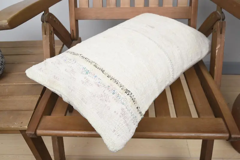Cushion, Vintage Kilim Throw Pillow, 12x20 Beige Pillow, Pet Pillow Sham, Vintage Kilim Pillow, Turkish Bench Pillow Sham, Boho Pillow - 4