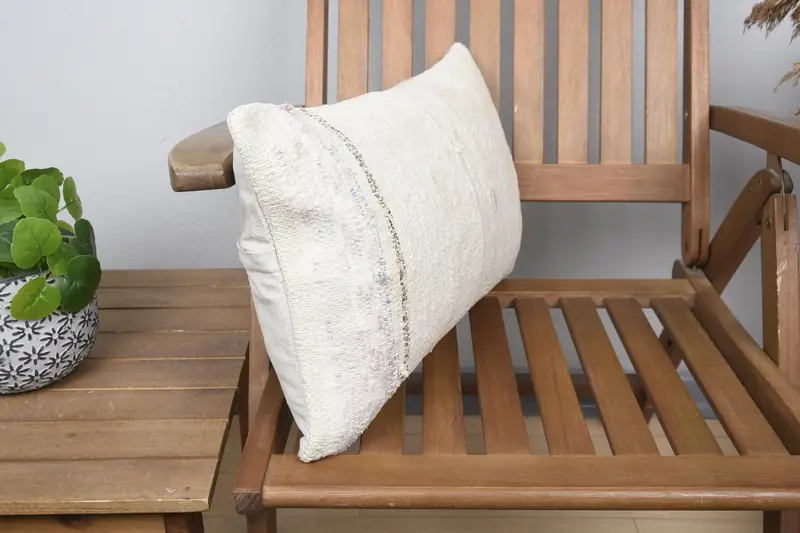 Cushion, Vintage Kilim Throw Pillow, 12x20 Beige Pillow, Pet Pillow Sham, Vintage Kilim Pillow, Turkish Bench Pillow Sham, Boho Pillow - 2