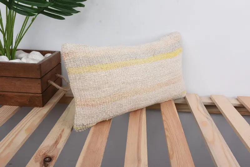 Pillow for Sofa, Personalized Gift Pillow Cushion Case, Boho Pillow Sham Cover, 8x16 Beige Pillow Sham, Pillow, Handmade Kilim Cushion - 4