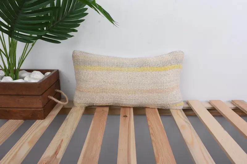 Pillow for Sofa, Personalized Gift Pillow Cushion Case, Boho Pillow Sham Cover, 8x16 Beige Pillow Sham, Pillow, Handmade Kilim Cushion - 1