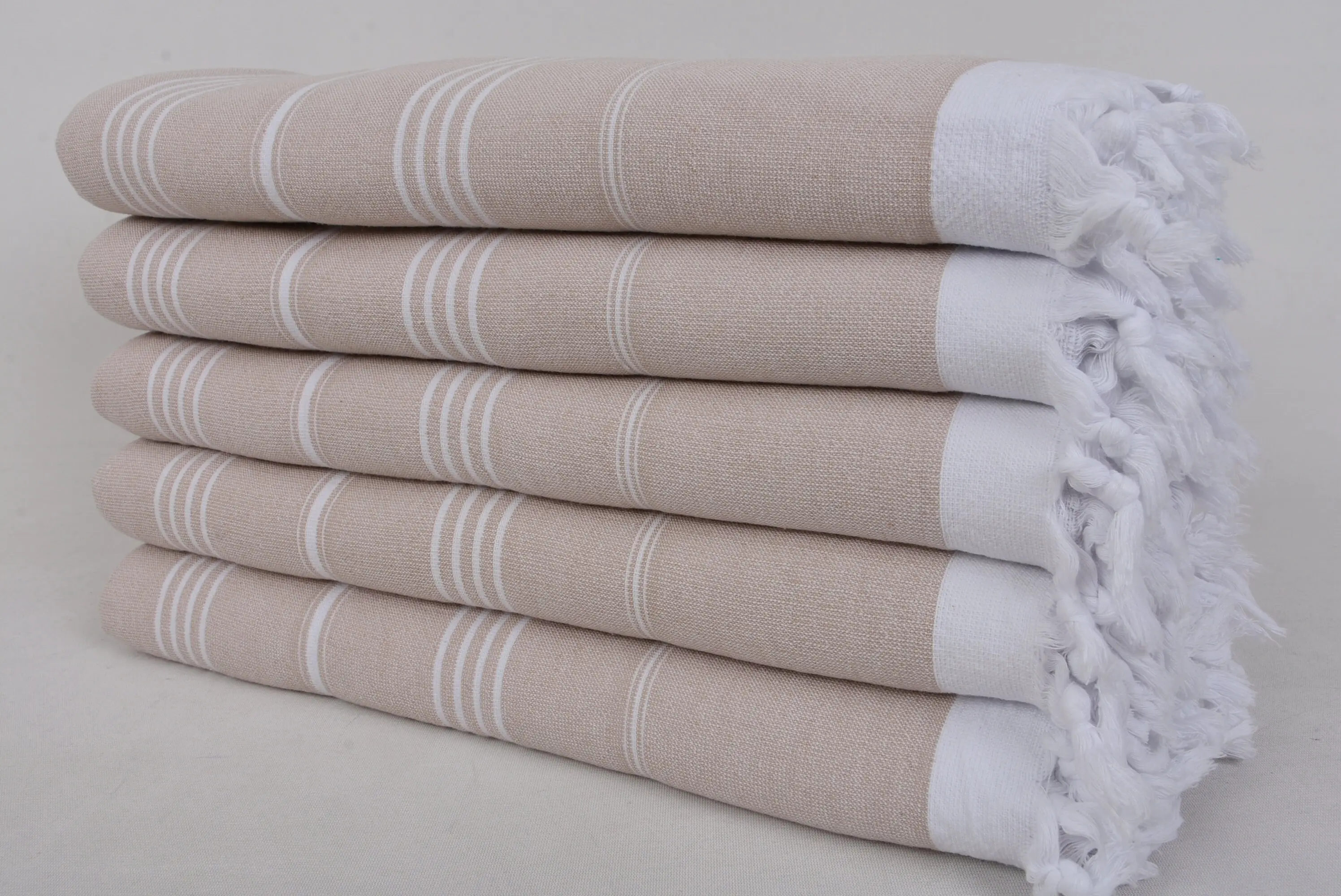 Embroidered Turkish Bath Towel Beige White 36x63 Inches - 1