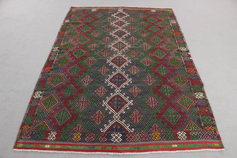 Yeşil Güneybatı Halısı, Kırmızı Desenli 5x7 ft