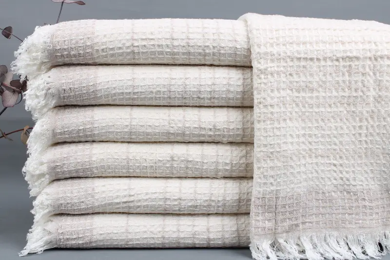 Turkish Tea Towels, Waffle Peshkir, Light Beige, 20x40 Inches