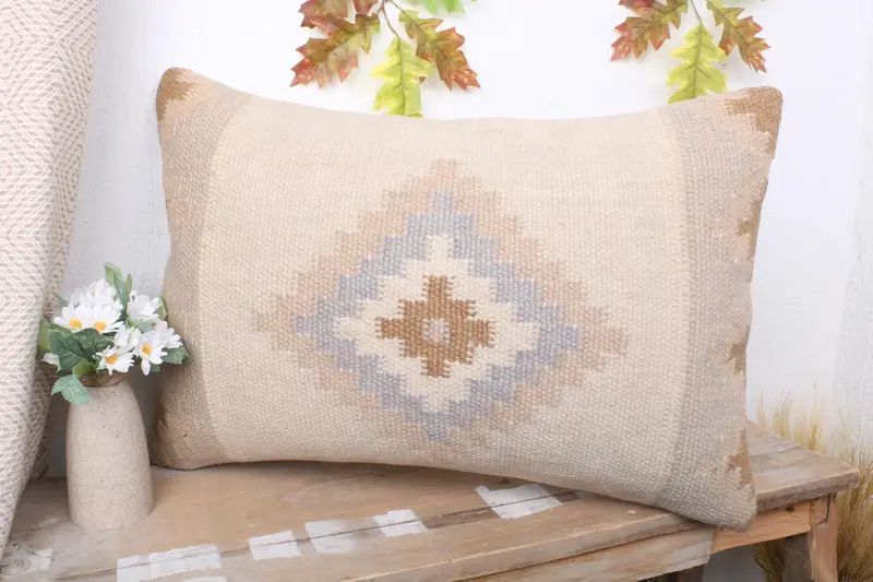 Pillow Case, Handmade Kilim Cushion, Anatolian Pillow, Pet Pillow, Pillow for Sofa, 16x24 Beige Pillow Cover, Turkish Pillow, Bright Cushion Case - 4