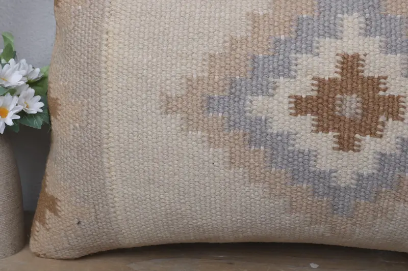 Pillow Case, Handmade Kilim Cushion, Anatolian Pillow, Pet Pillow, Pillow for Sofa, 16x24 Beige Pillow Cover, Turkish Pillow, Bright Cushion Case - 3