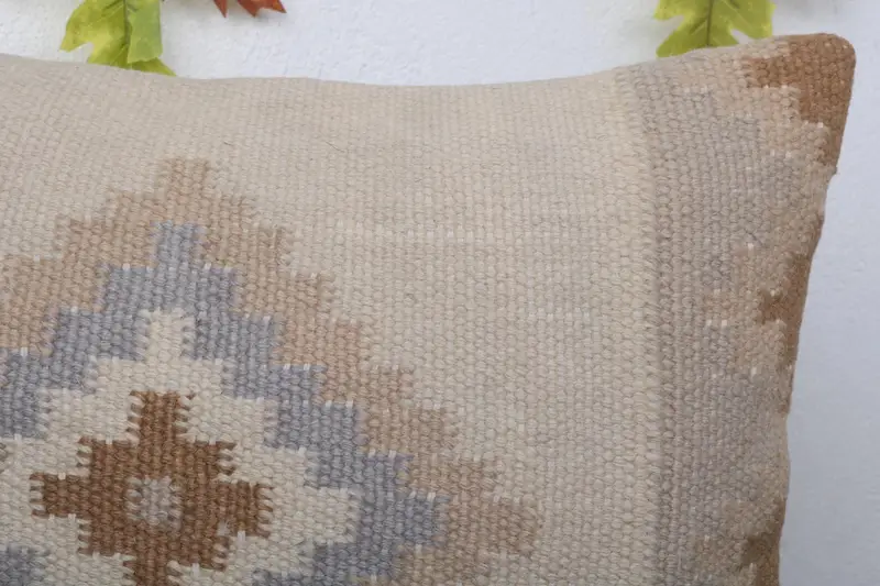 Pillow Case, Handmade Kilim Cushion, Anatolian Pillow, Pet Pillow, Pillow for Sofa, 16x24 Beige Pillow Cover, Turkish Pillow, Bright Cushion Case - 5