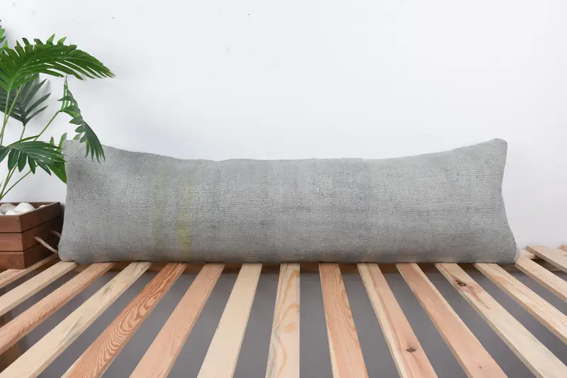 Home Decor Pillow, Cushion, Kilim Pillow, Patio Pillow Sham, 12x43 Gray Cushion, Handmade Kilim Cushion, Boho Chic Pillow - 1