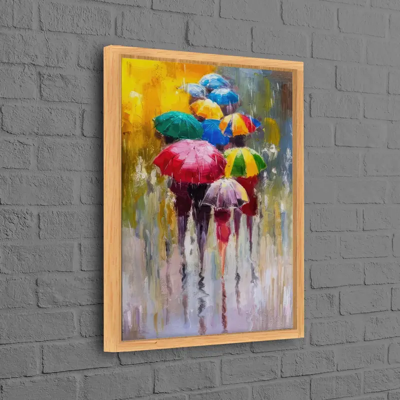 Trendy Renkli Şemsiye Kanvas: Canlı Yağmurlu Bir Gün Sanatsal Reprodüksiyon