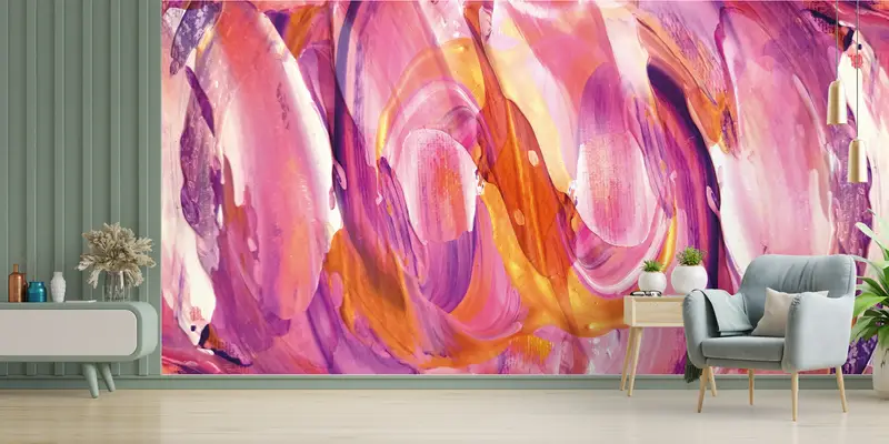 Zarif Modern Baskılı Duvar Kağıdı: Pembe, Turuncu, Mor Çağdaş Tasarım