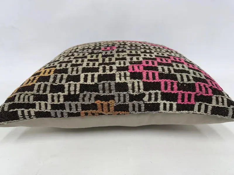 Kilim Pillow, Ethnical Kilim Rug Pillow, Garden Pillow Cover, Pillow Sham, Turkish Kilim Pillow, Turkish Corner Pillow Sham, 24x24 Pink Cushion Case - 5