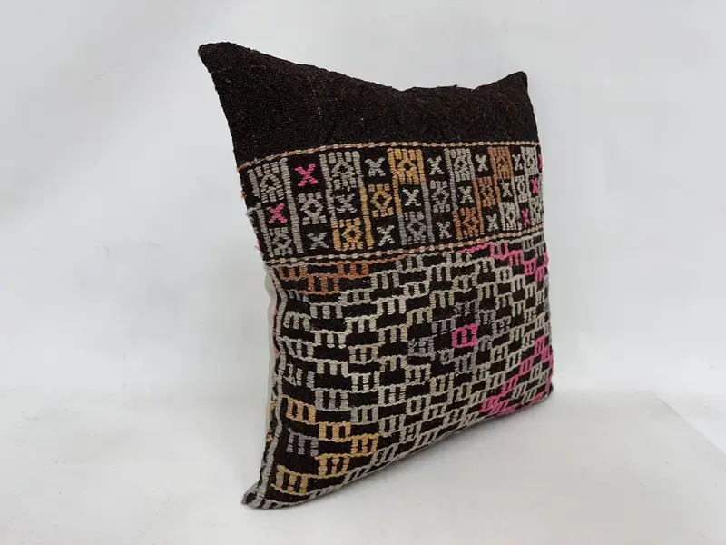 Kilim Pillow, Ethnical Kilim Rug Pillow, Garden Pillow Cover, Pillow Sham, Turkish Kilim Pillow, Turkish Corner Pillow Sham, 24x24 Pink Cushion Case - 3