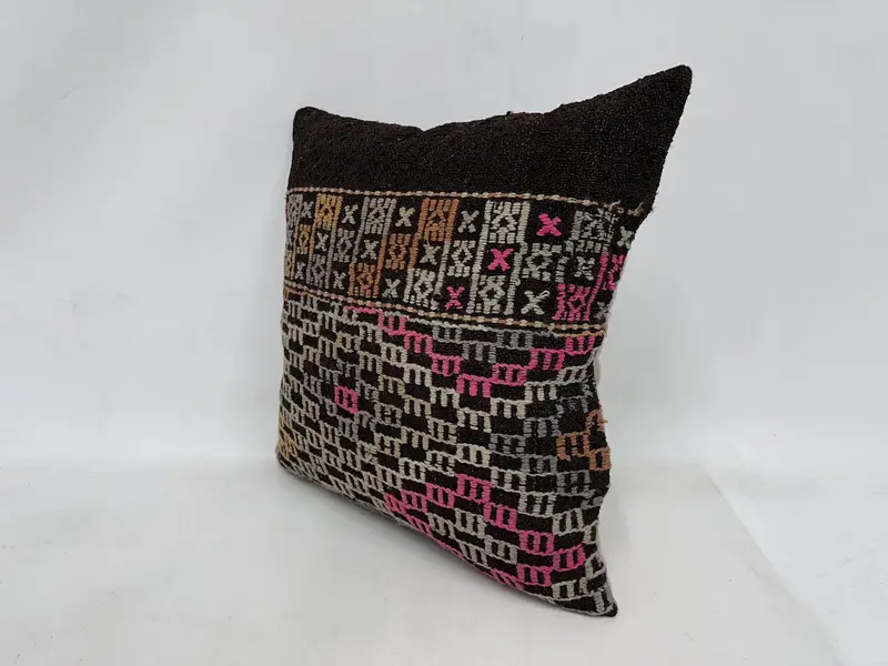 Kilim Pillow, Ethnical Kilim Rug Pillow, Garden Pillow Cover, Pillow Sham, Turkish Kilim Pillow, Turkish Corner Pillow Sham, 24x24 Pink Cushion Case - 4