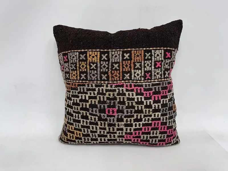 Kilim Pillow, Ethnical Kilim Rug Pillow, Garden Pillow Cover, Pillow Sham, Turkish Kilim Pillow, Turkish Corner Pillow Sham, 24x24 Pink Cushion Case - 1
