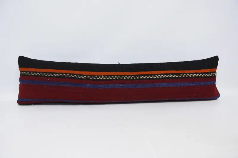 12x48 Red Cushion, Pillow Cover, Home Decor Pillow, Ethnical Kilim Rug Pillow, Decorative Bolster Pillow Sham, Pillow for Couch - 1