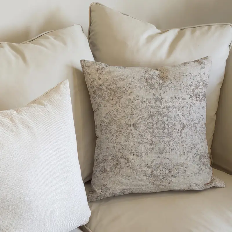 Vintage Bej Kilim Baskılı Fermuarlı Yastık, Kişiye Özel Tasarım