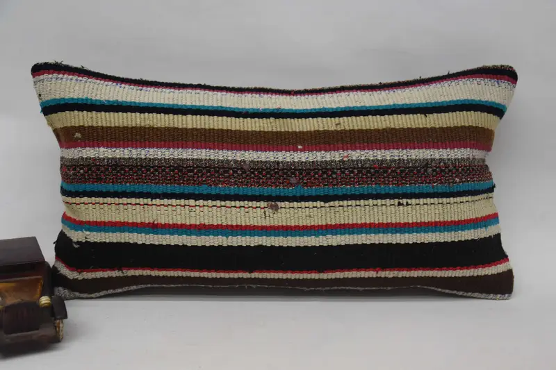 Yellow Throw Cushion Case, Moroccan 30x60 cm Pillow Sham, Striped Saloon Pillowcase - 1