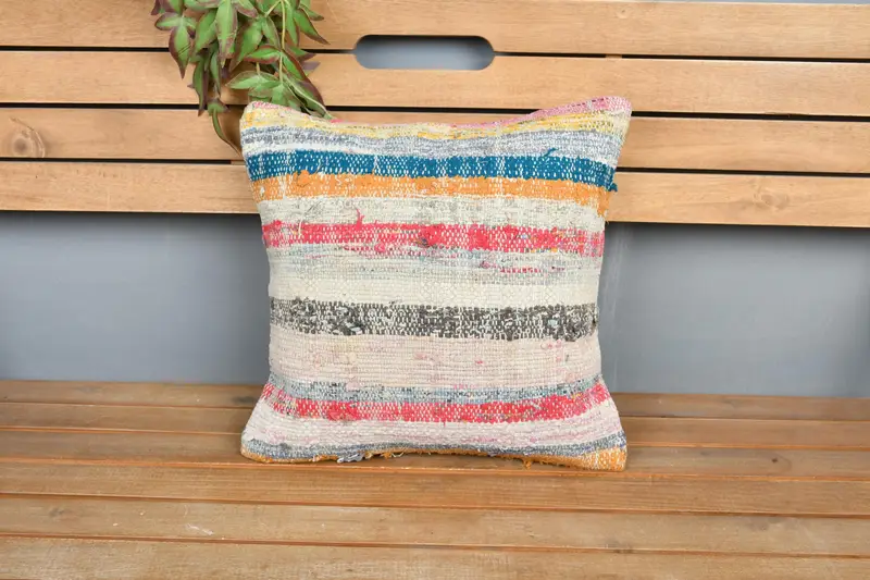 Gift Pillow, Square Throw Pillow, Chair Pillow Case, Custom Pillow Cover, Boho Pillow Sham Cover, 16x16 Red Pillow, Handmade Kilim Cushion, Cushion - 6