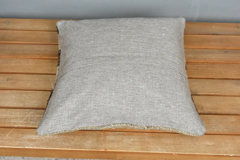 Vintage Pillow, Pillow Cover, Patio Pillow Sham, Handmade Rug Seat Cushion Case, Kilim Pillow, Boho Pillow Sham Cover, 16x16 Brown Cushion Cover - 5