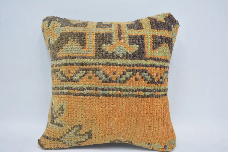 Pillow Case, Pillow for Couch, Living Room Throw Pillow Cover, Boho Pillow, 12x12 Orange Pillow Cover, Handmade Kilim Cushion - 1