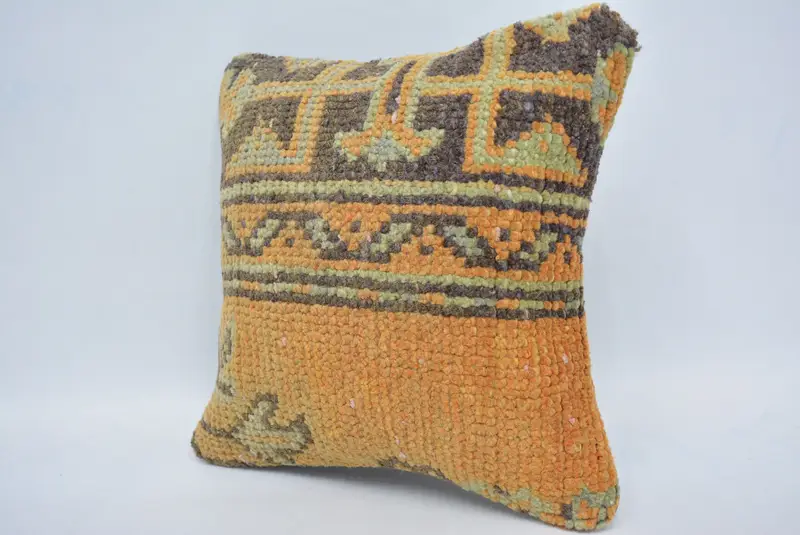 Pillow Case, Pillow for Couch, Living Room Throw Pillow Cover, Boho Pillow, 12x12 Orange Pillow Cover, Handmade Kilim Cushion - 4
